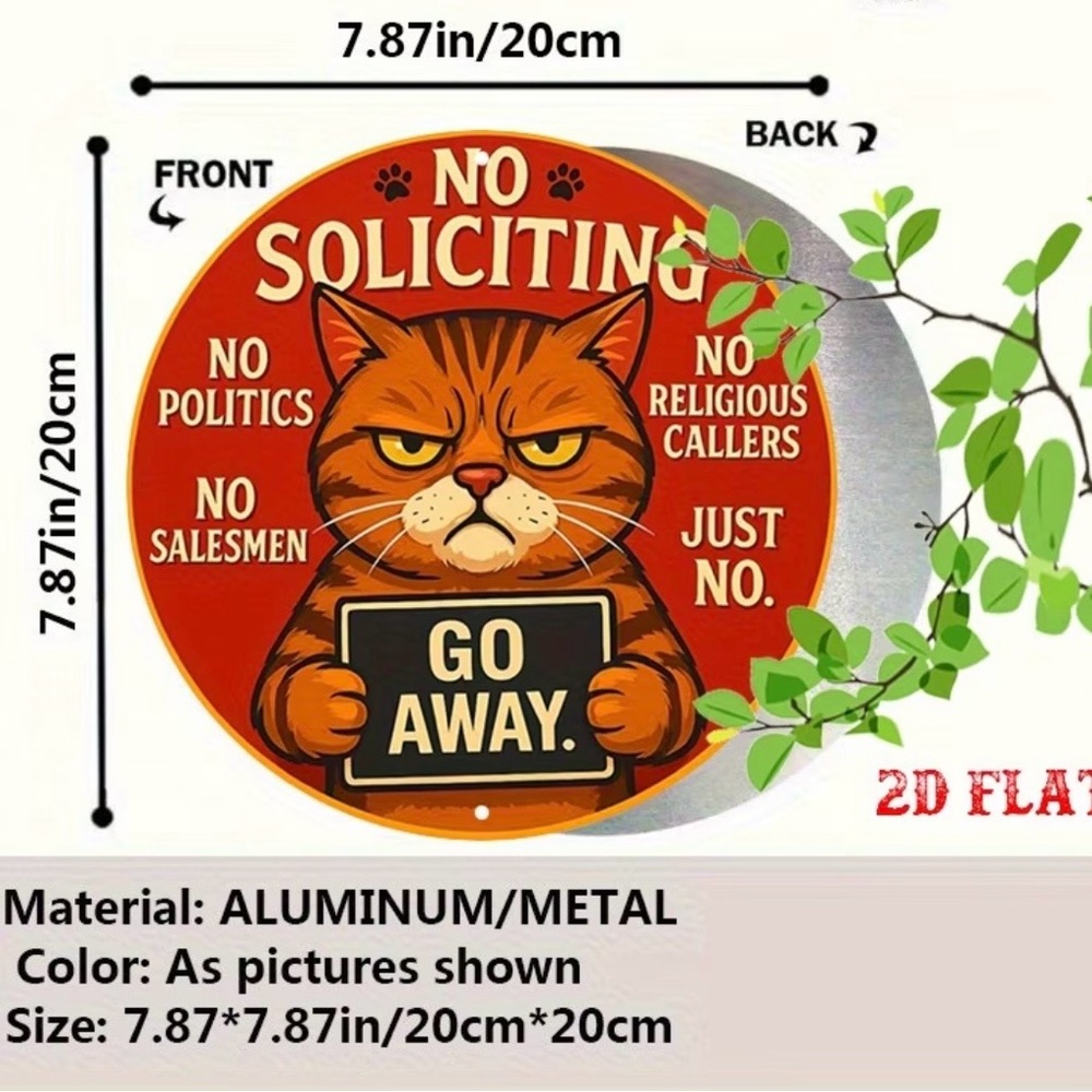 Grumpy Cat Metal No Soliciting Sign - Orange Red Graphic - Picture 2 of 9